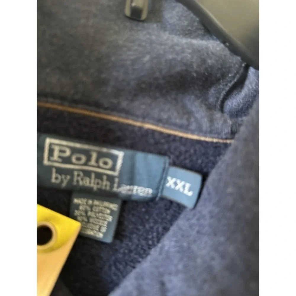 Polo by Ralph Lauren Navy Shawl Collar Pullover with Brown Elbow Patches
